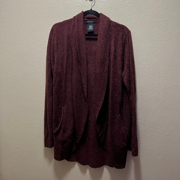 Max & Mia Maroon Red Fleece Cozy Knit Long Open Front Cardigan Swater Size Large - Picture 2 of 6